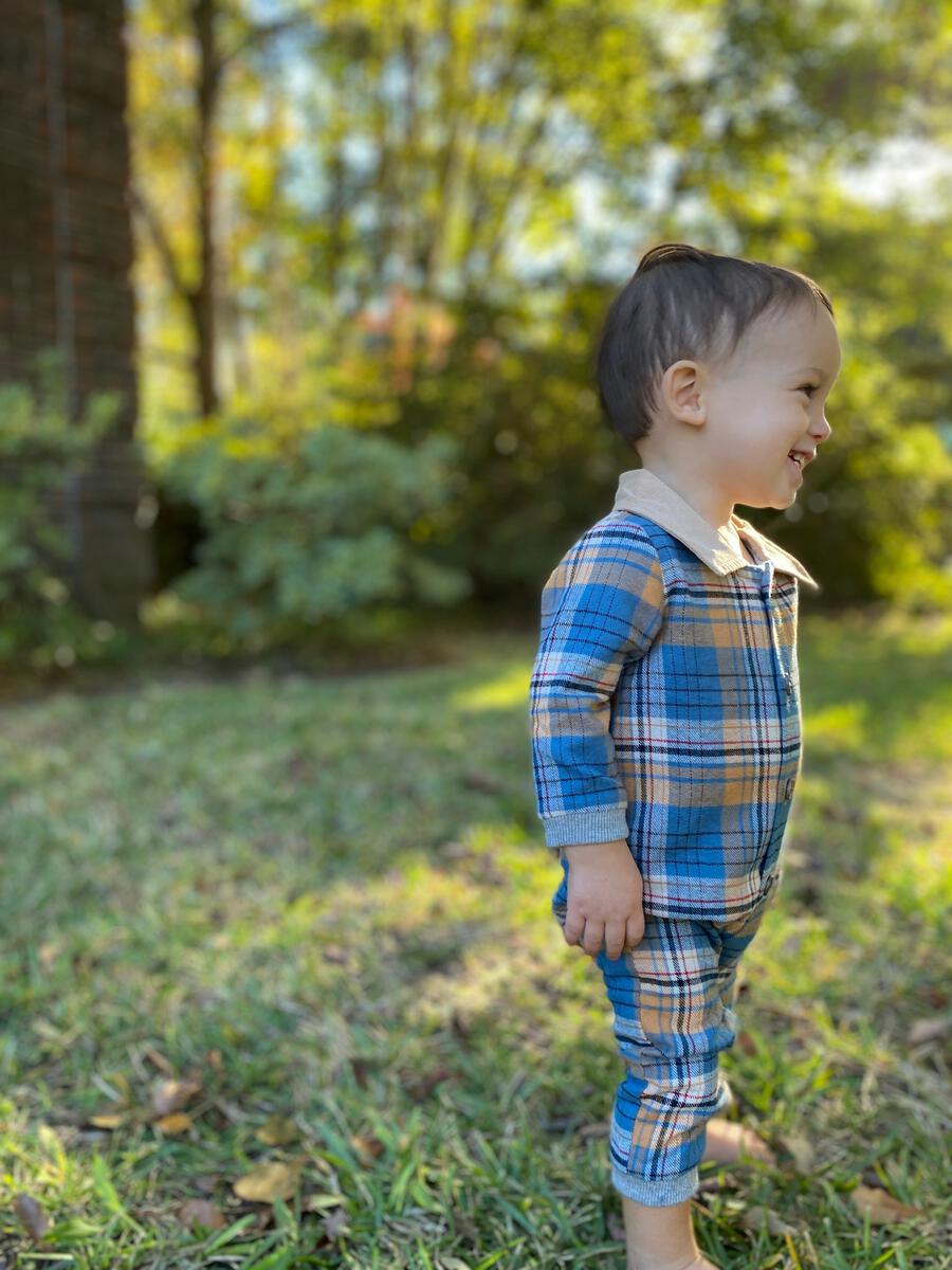 Plaid Romper- Blue