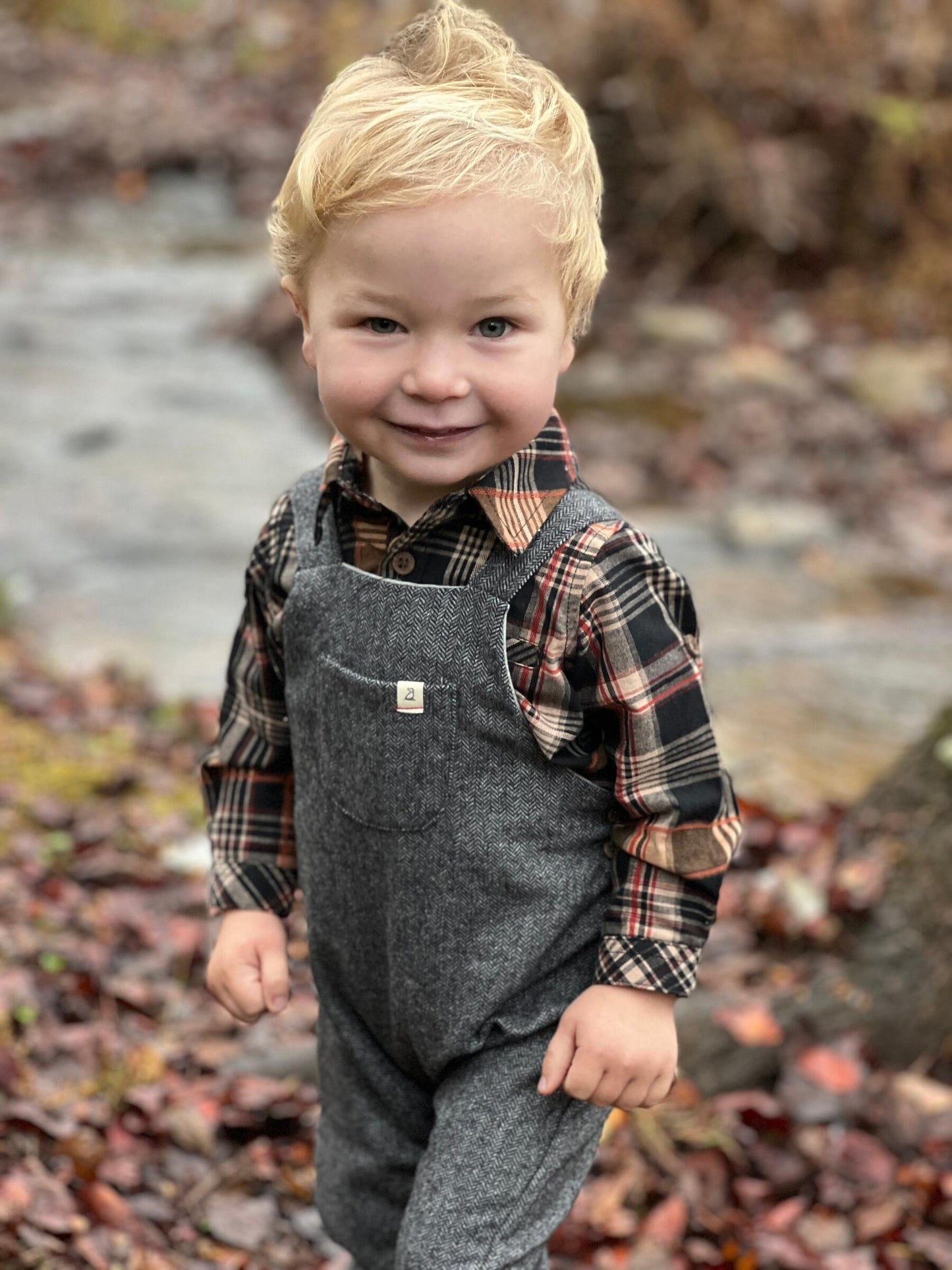 Jasper Woven Onesie- Brown Plaid