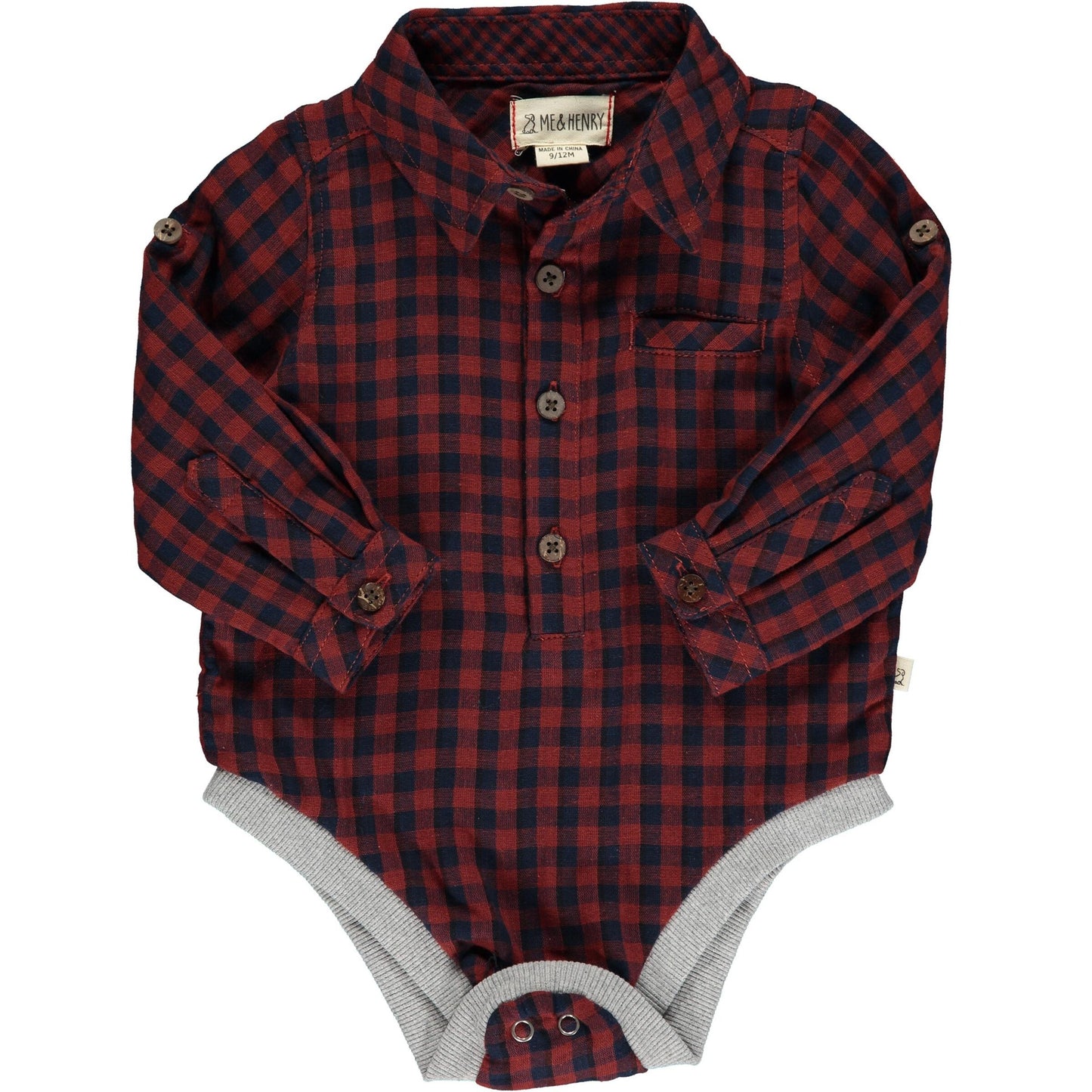 Jasper Woven Onesie- Burgundy/Navy