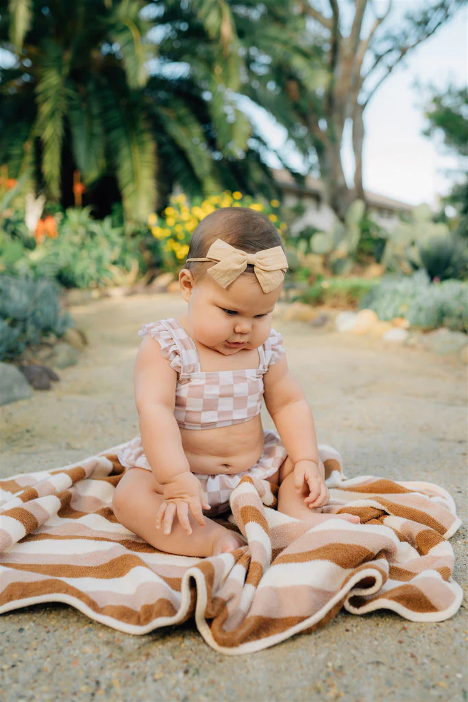 Taupe Checkered Ruffle Bikini Set