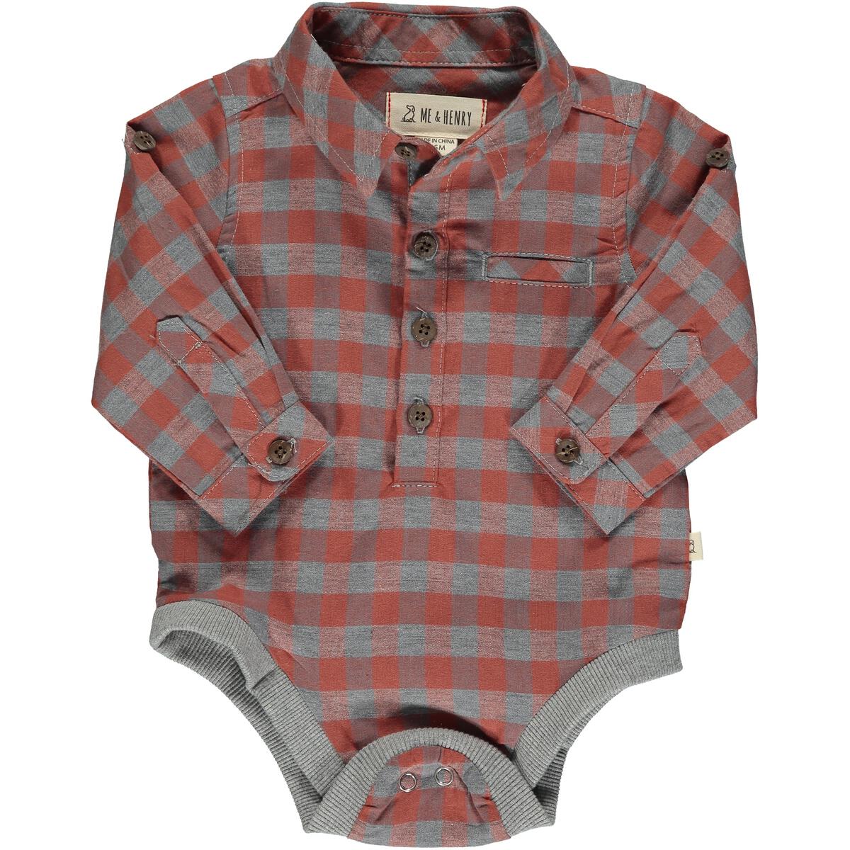 Woven Onesie- Rust/Grey