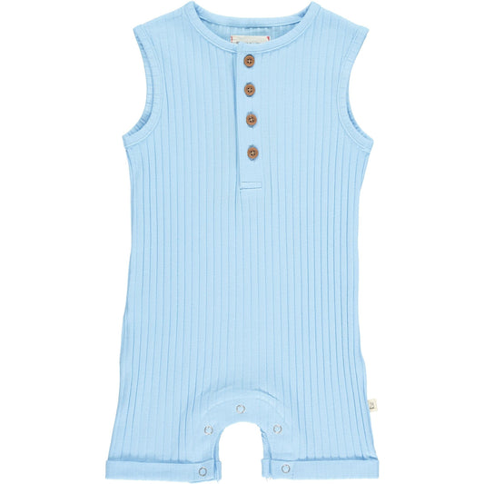 Ribbed Henley Romper- Blue