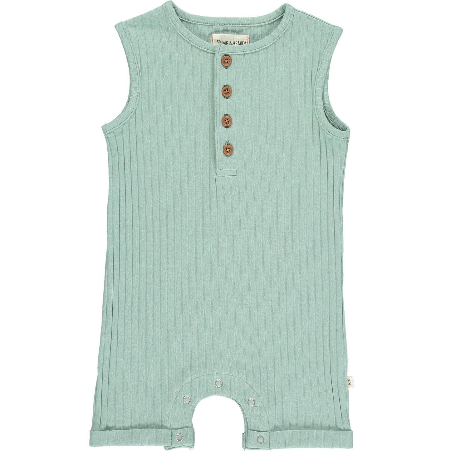 Ribbed Henley Romper- Sage