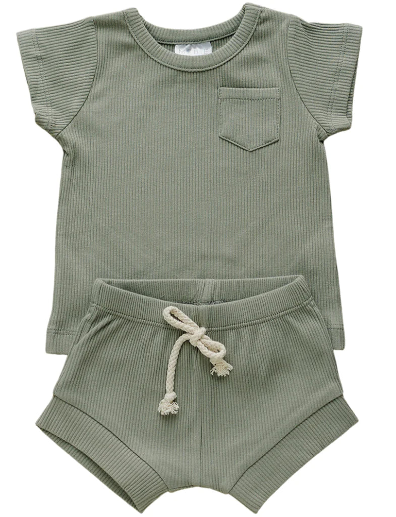 Ribbed Organic Short Set- Green