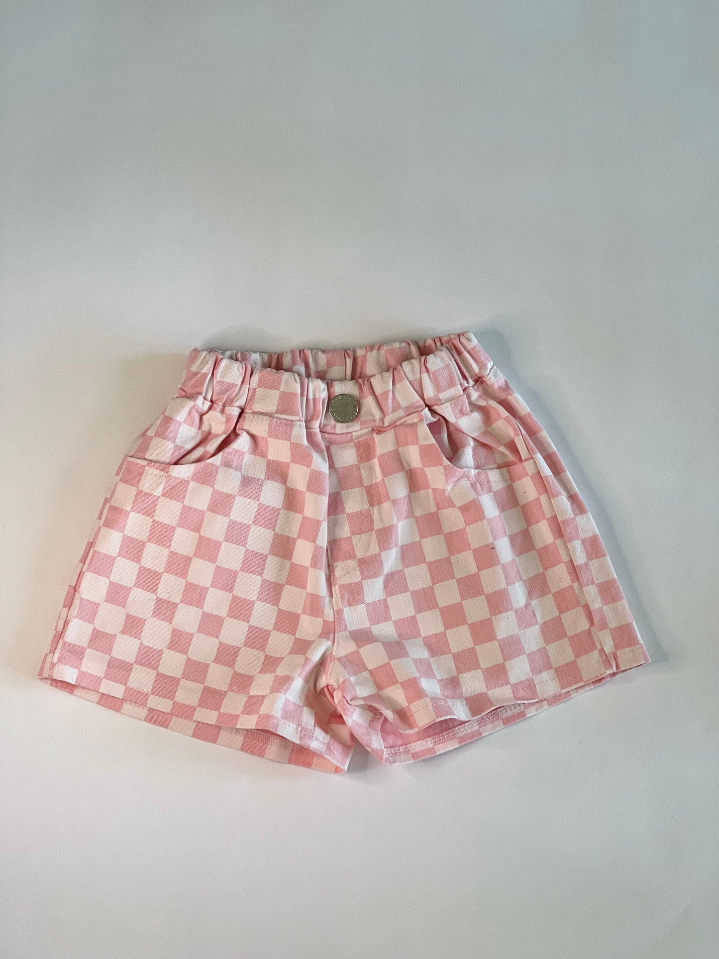 Pink Checkered Denim Shorts