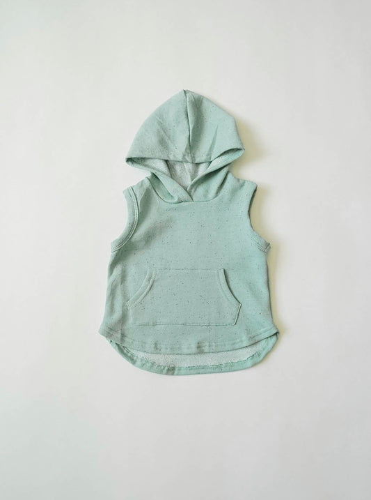 Sleeveless Hoodie- Teal Speckle